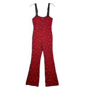 Anthropologie Maeve Floral Sweetheart Jumpsuit Womens 6 Red Floral Timeless